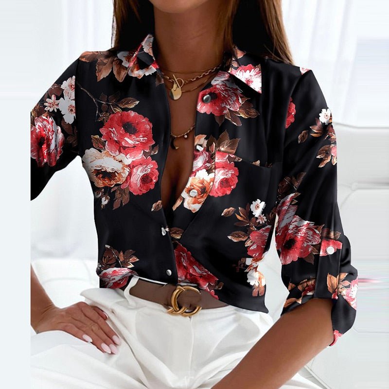 Emilia Langärmelige Bluse mit Klassischem Kragen und Einzigartigem Druck